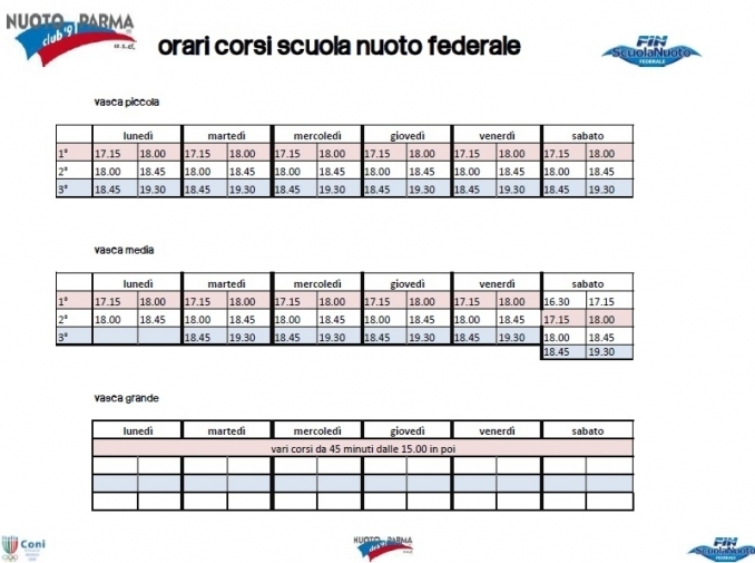 orari e giorni corsi di nuoto 2015-2016 - Nuoto Club 91 Parma 